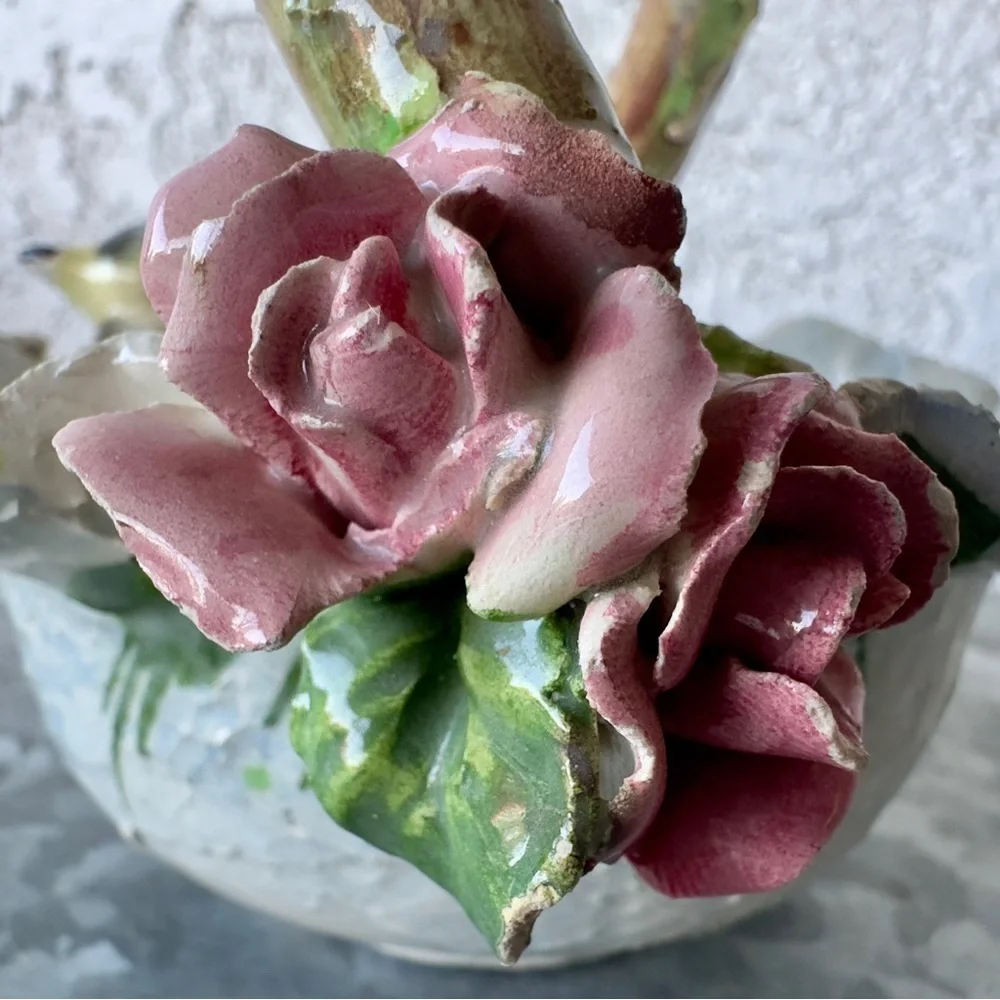 VTG Mid-century Italian Capodimonte Style‎ Porcelain Basket Floral Cottagecore